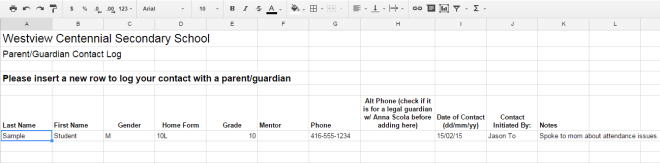 Parent-Guardian Contact Log Screenshot